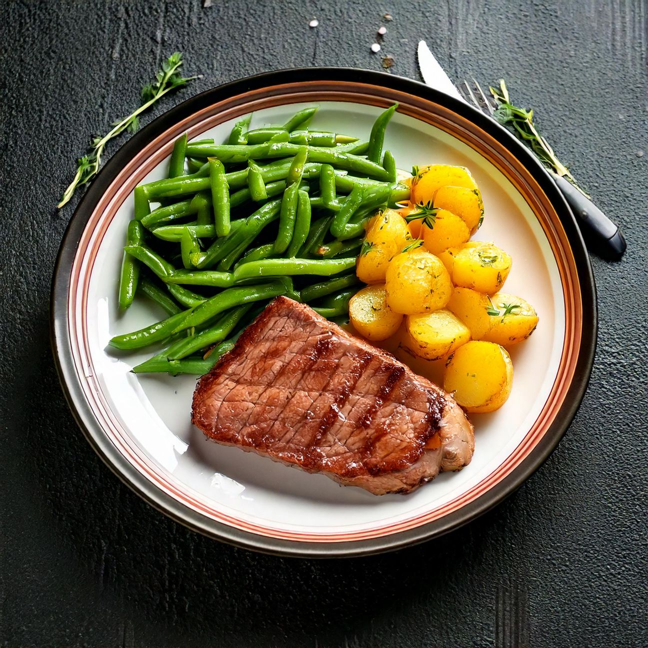 Fettina di Vitello con Fagiolini e Patate Lesse