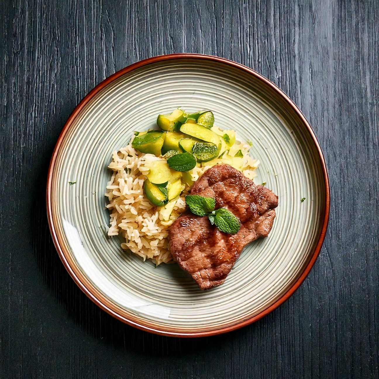 Fettina di Vitello con Riso Basmati e Zucchine alla Menta
