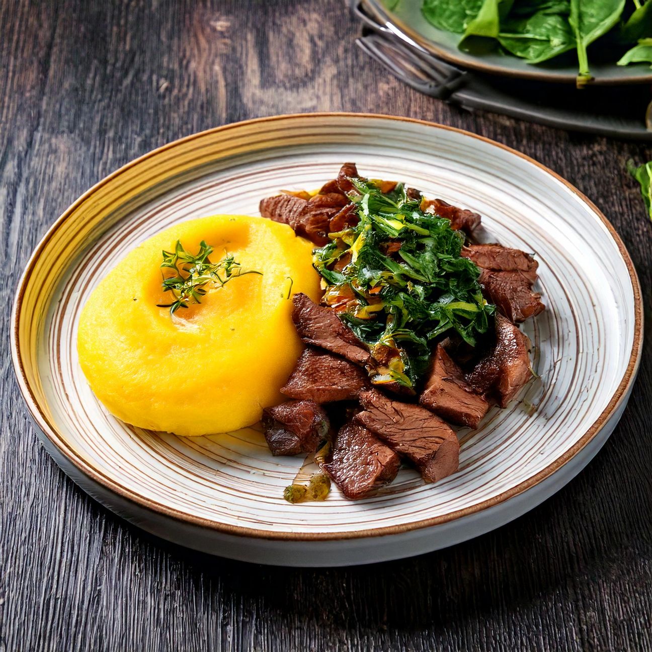 Fettina di Manzo, Cime di Rapa e Polenta