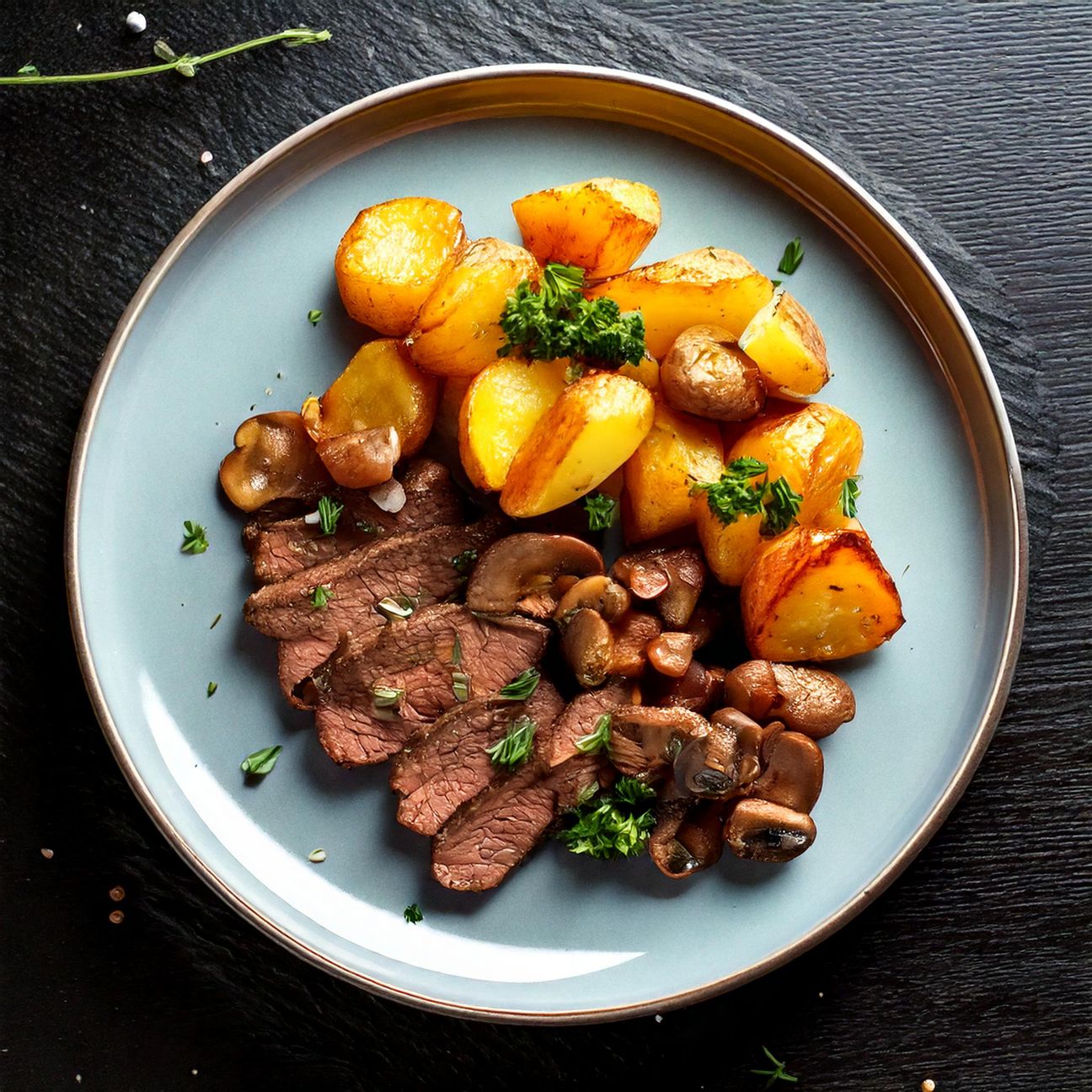 Fettina di Manzo con Patate e Funghi