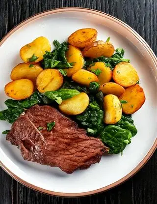 Ricetta Fettina di Manzo con Patate arrosto e spinaci di heltamain