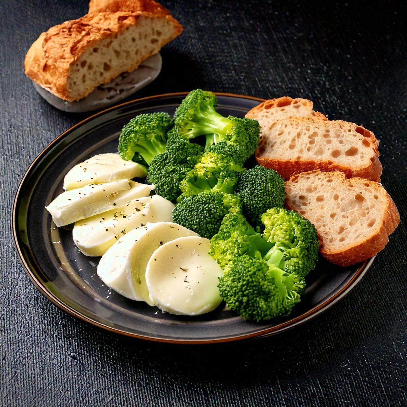 Mozzarella con broccoli e pane croccante