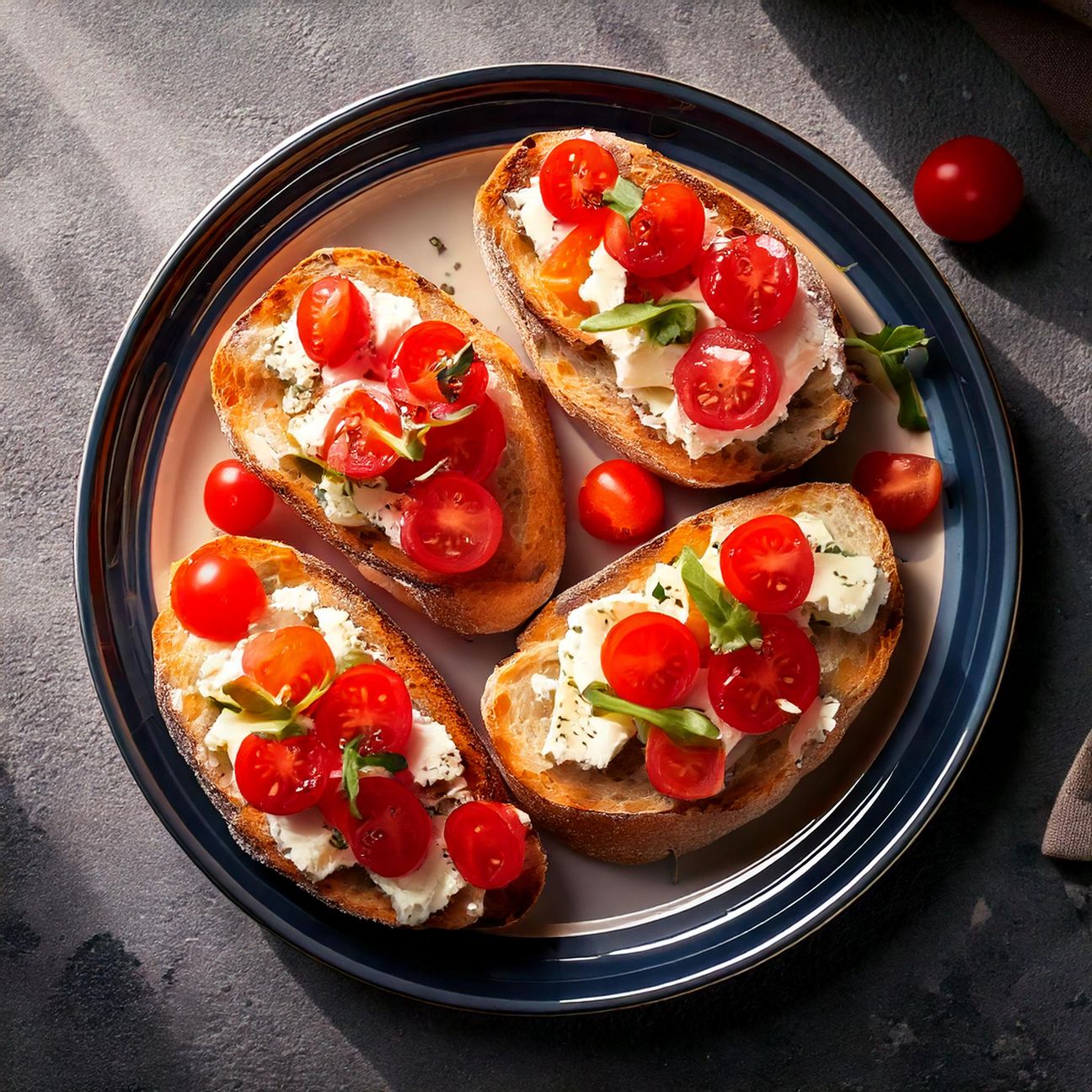 Crostini con robiola e pomodorini