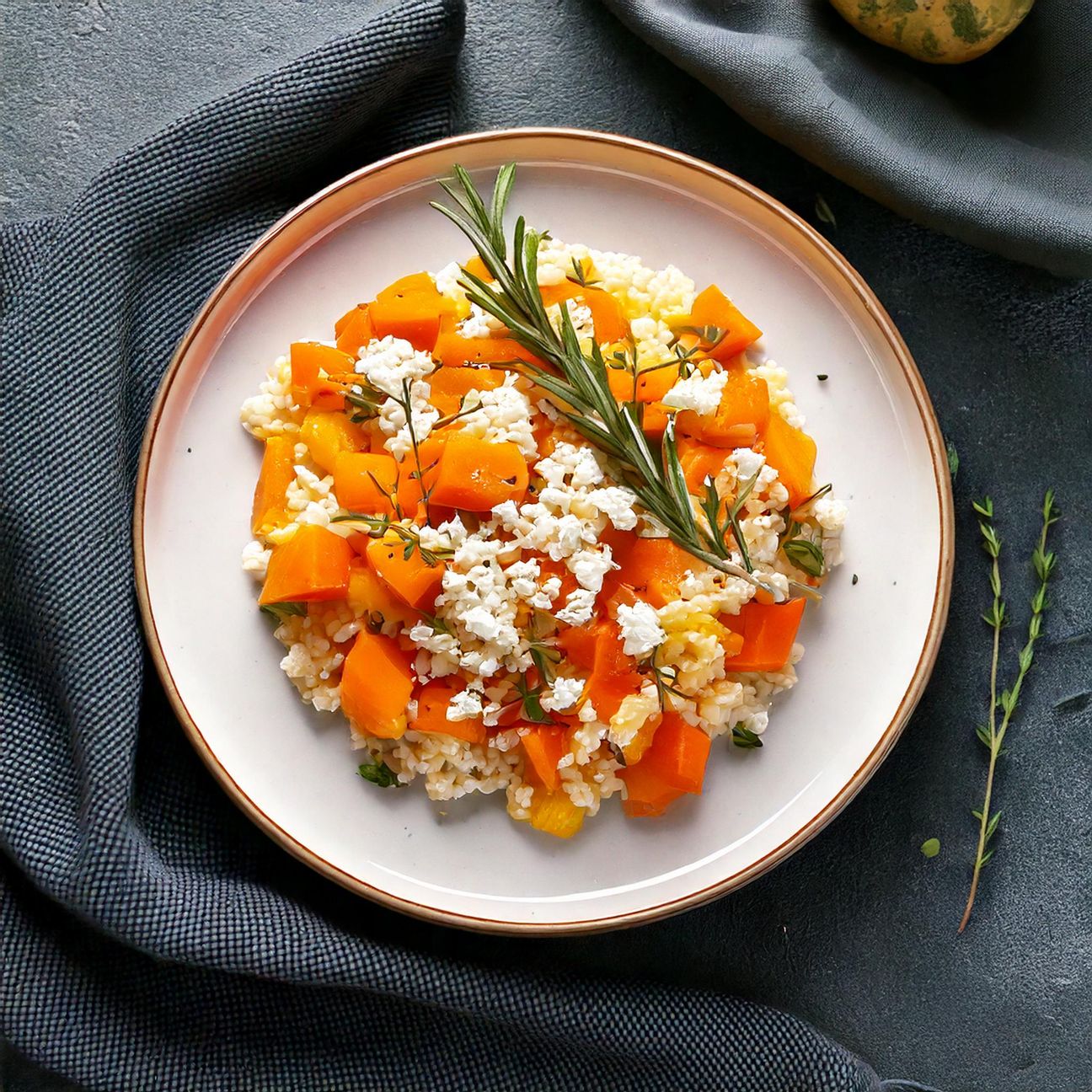 Insalata di riso con primosale, zucca e rosmarino