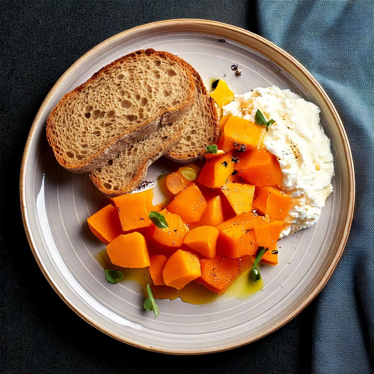 Ricotta con zucca e pane croccante