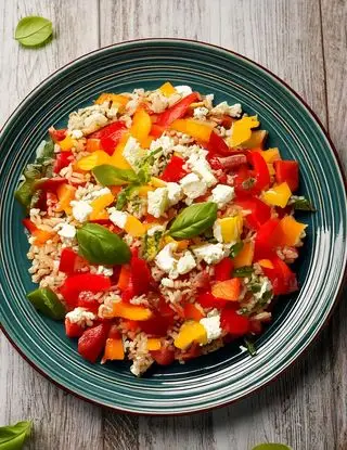 Ricetta Insalata di riso con feta, peperoni e basilico di heltamain