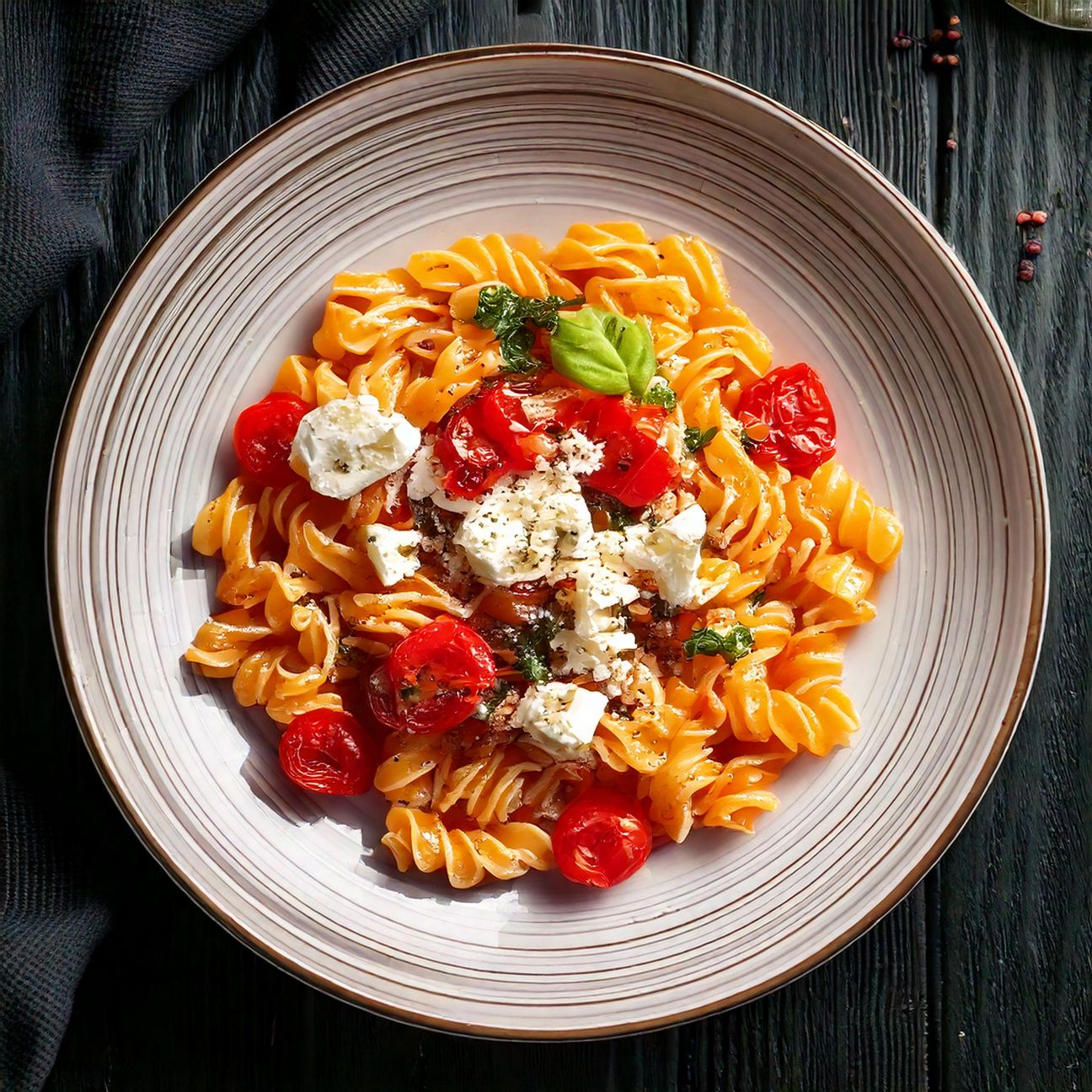 Pasta con feta e pomodorini al forno