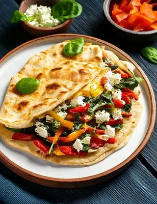 Ricetta Piadina con feta, spinaci e peperoni arrostiti di eltamain