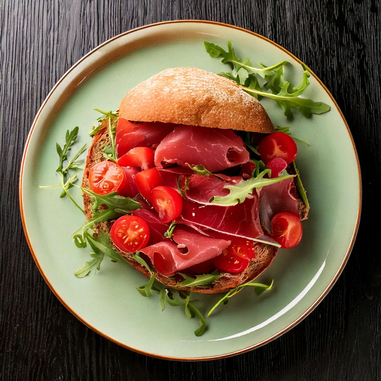 Panino con bresaola, pomodori e rucola