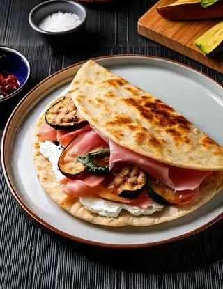 Ricetta Piadina con prosciutto cotto, ricotta e melanzane grigliate di heltamain