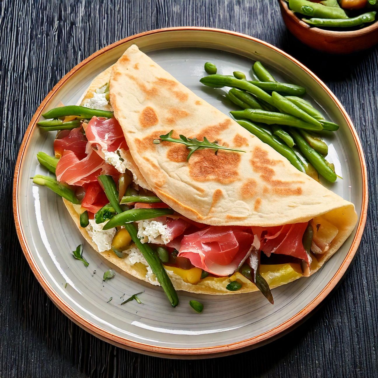 Piadina con prosciutto crudo, crescenza e fagiolini