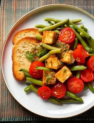 Ricetta Tofu con Fagiolini e Pomodori e Pane Croccante di eltamain