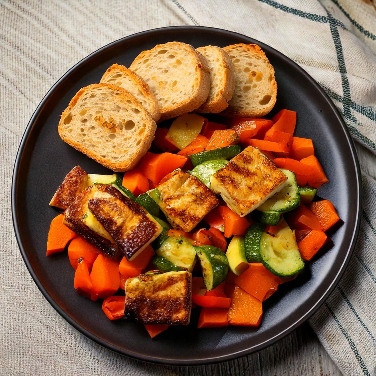 Tofu alla Griglia con Verdure e Pane Croccante