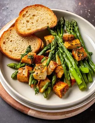 Ricetta Tofu Saltato con Asparagi e Pane Croccante di eltamain