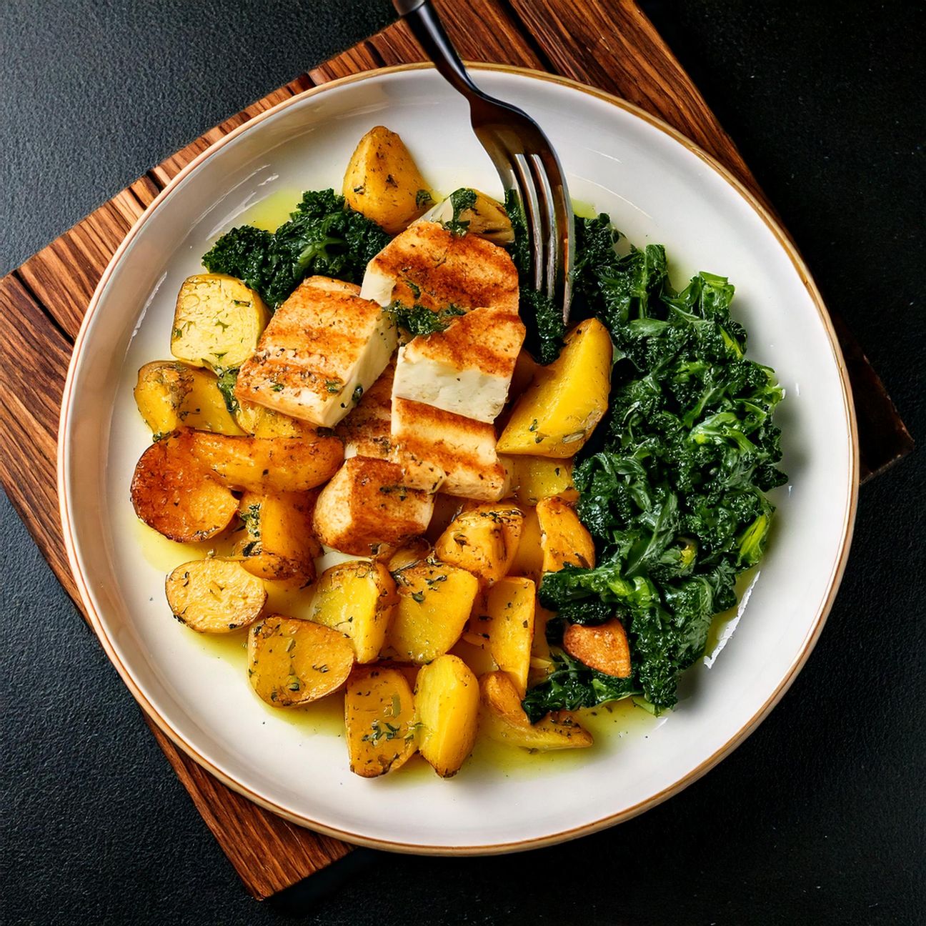 Tofu alla Griglia con Patate e Cavolo Nero