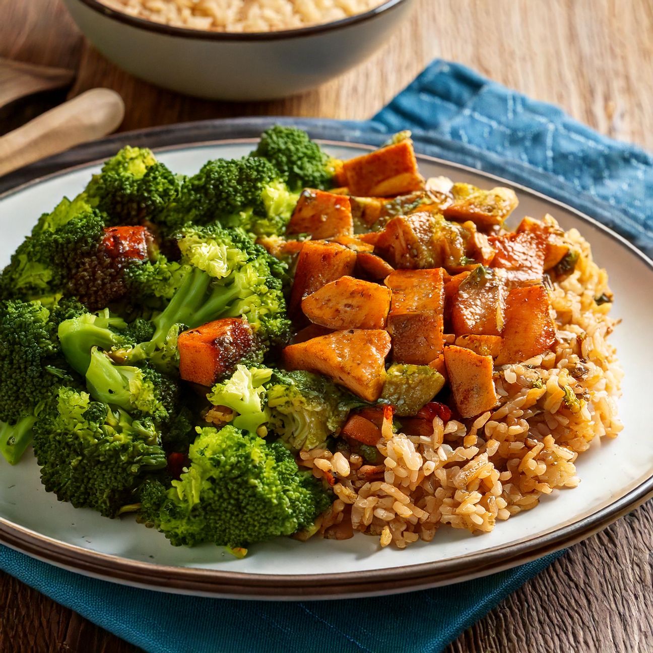 Tempeh saltato, Broccoli e Riso Integrale
