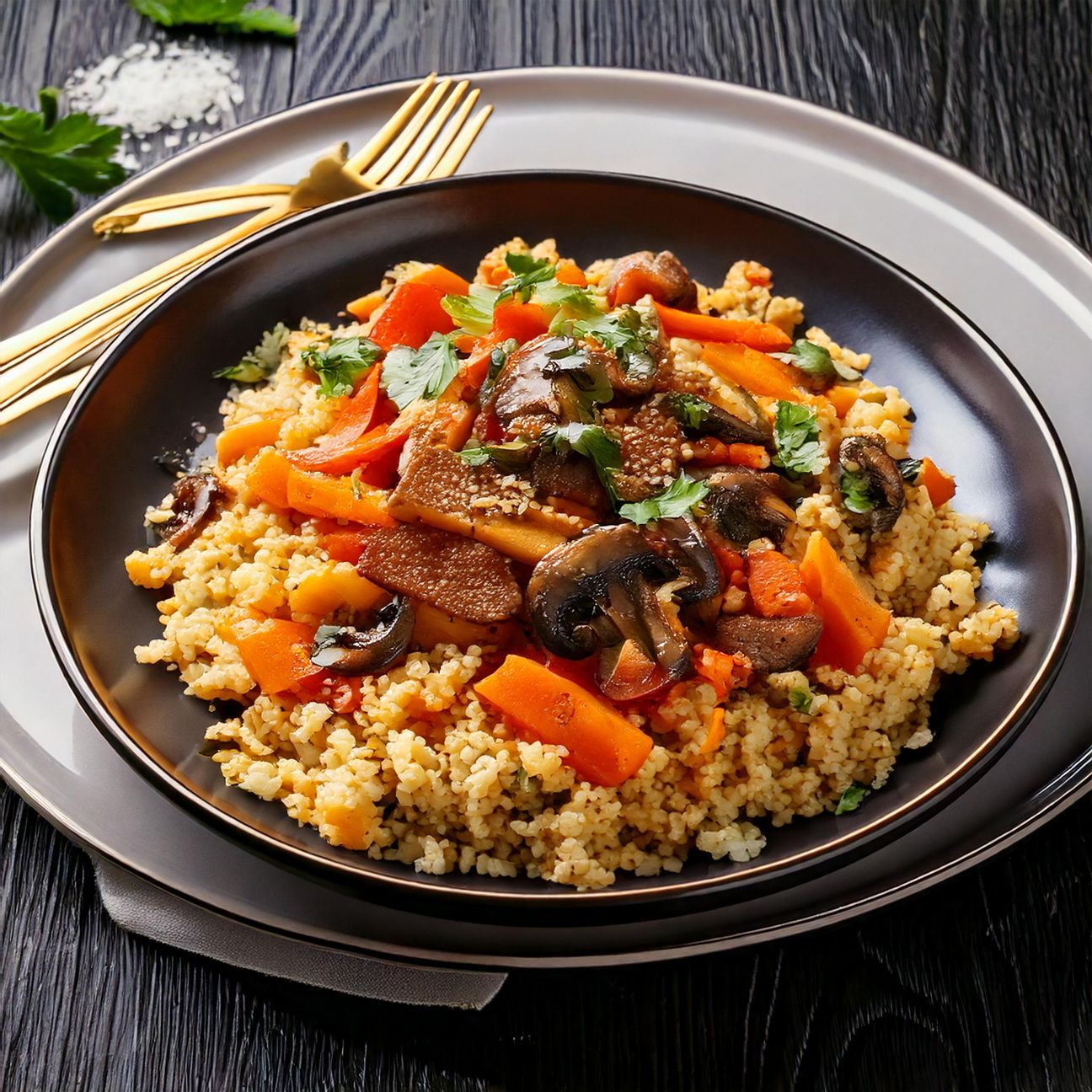 Cous cous con Tempeh, Funghi e carote