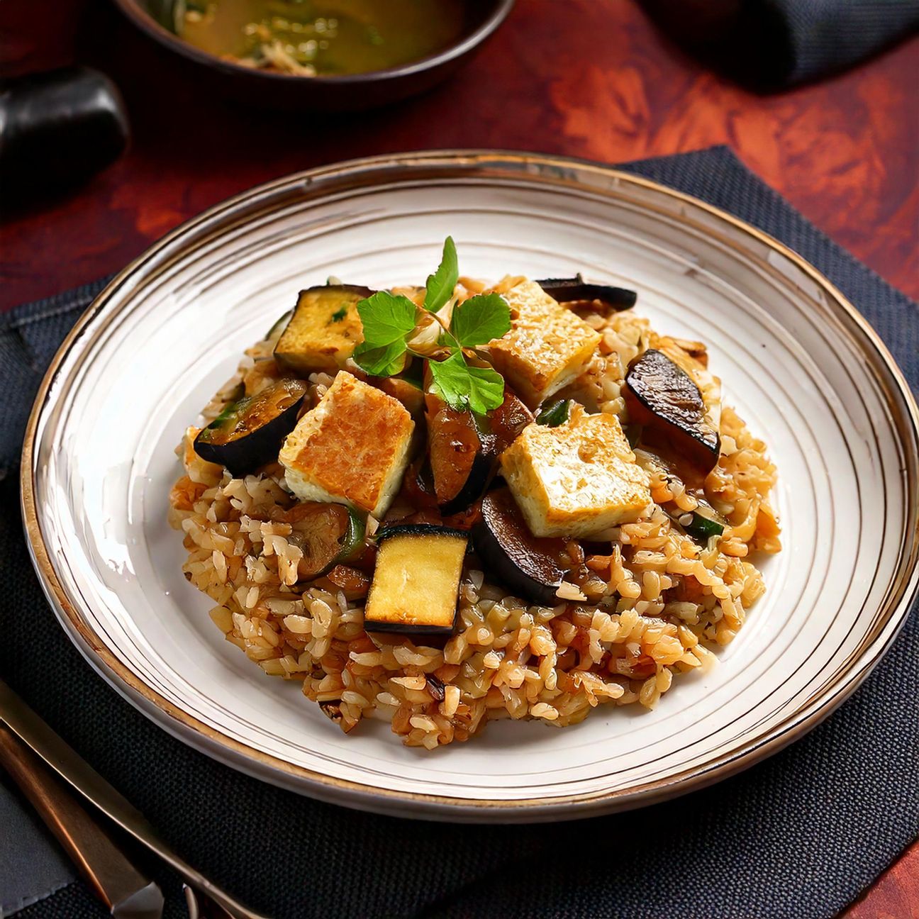 Orzo con Tofu e Melanzane