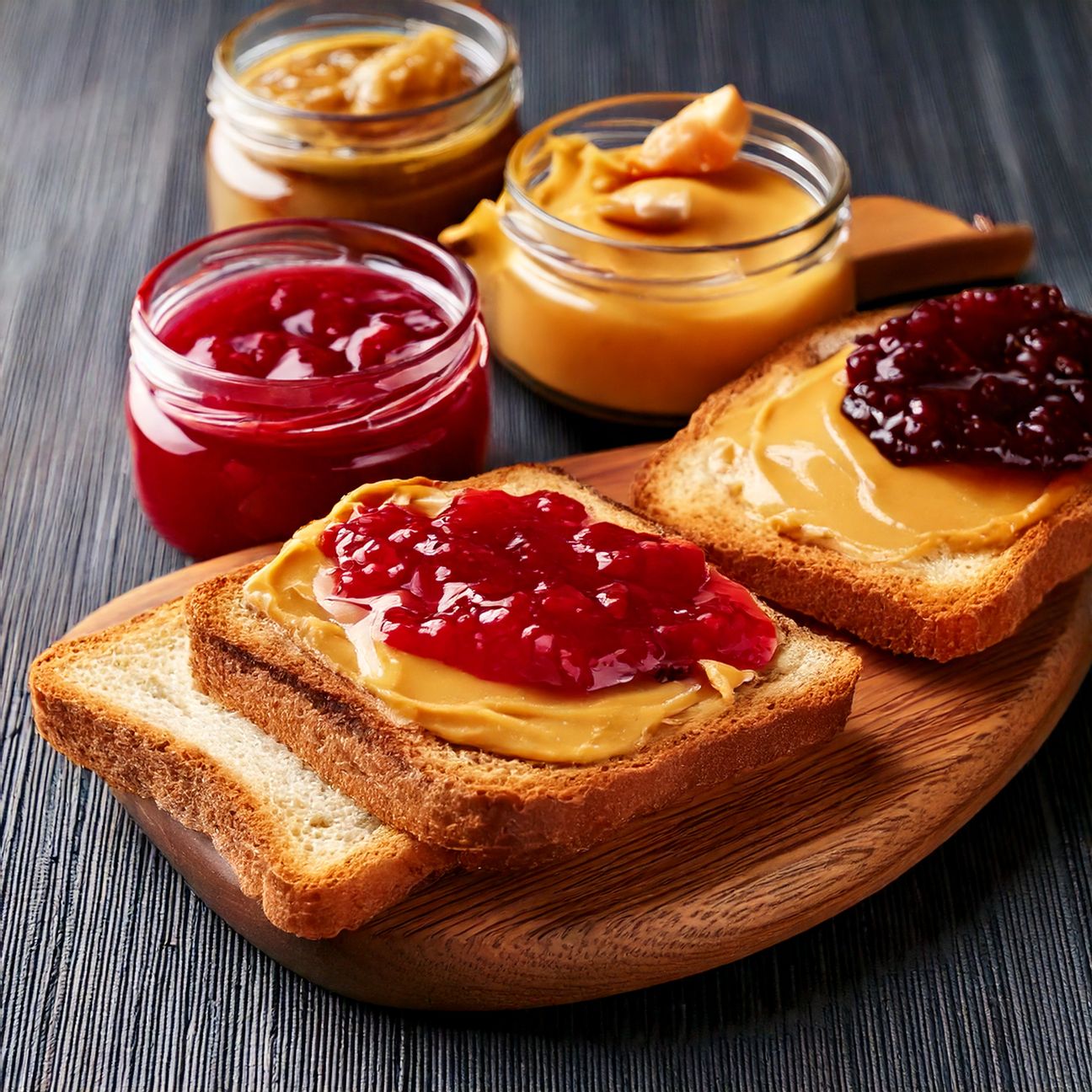 Fette biscottate con crema di arachidi e marmellata