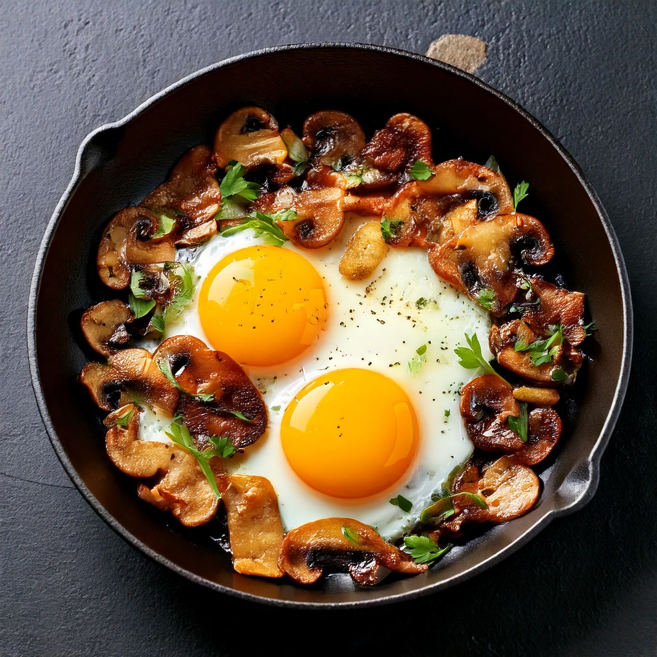 Uova in padella con funghi