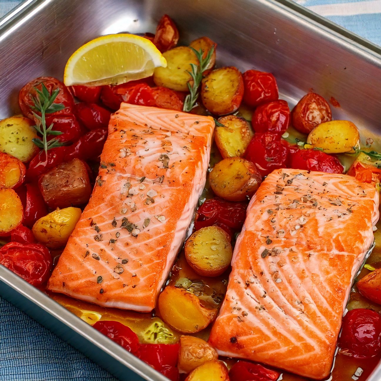 Filetti di salmone alla mediterranea con patate