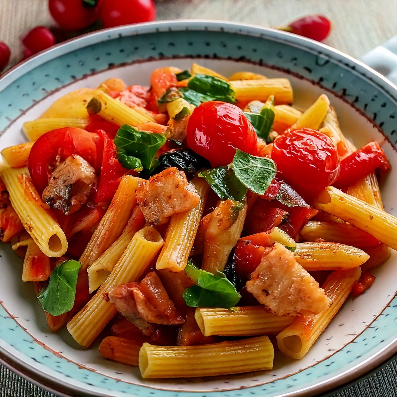 Pasta con pomodorini, melanzane e spada