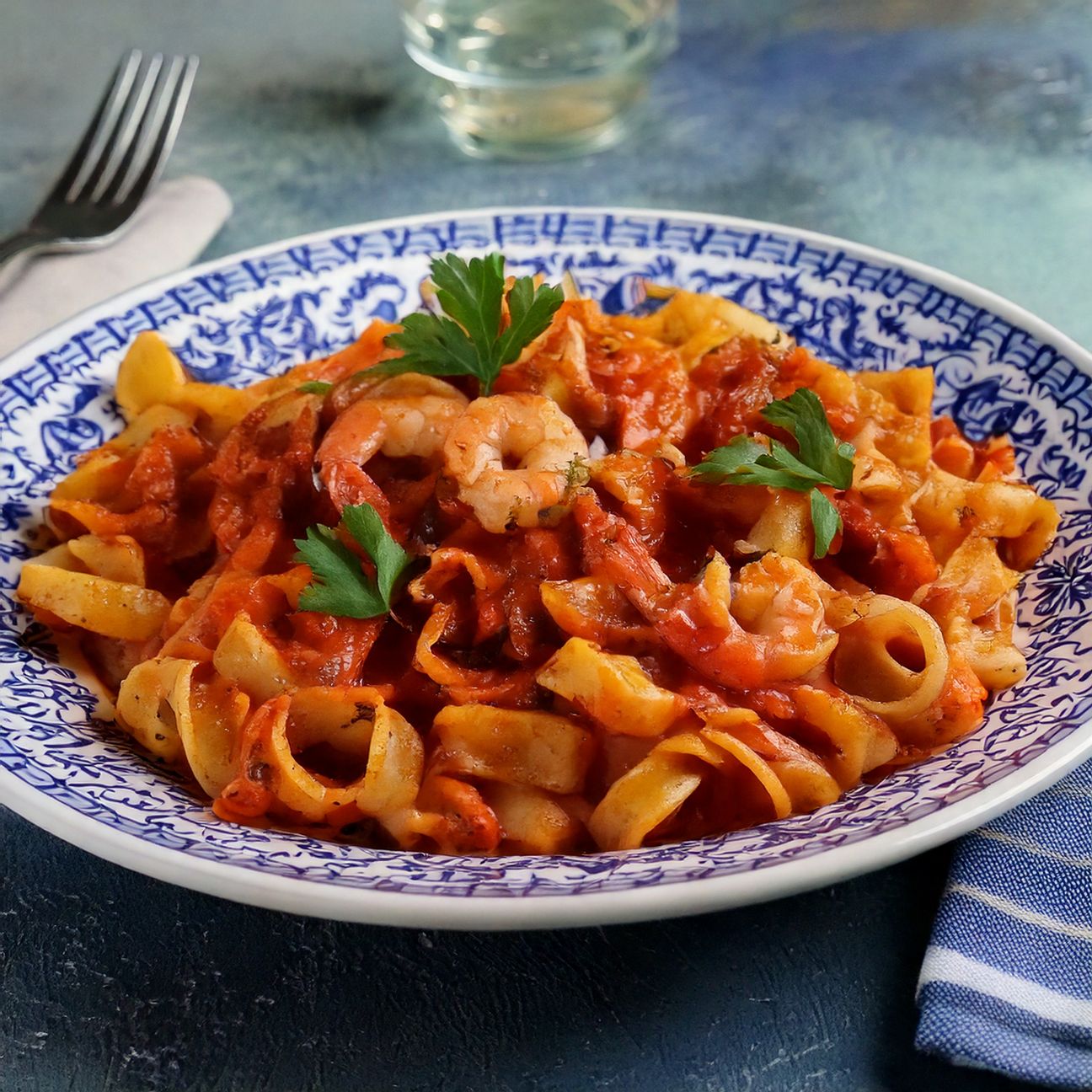 Pasta calamari e gamberi