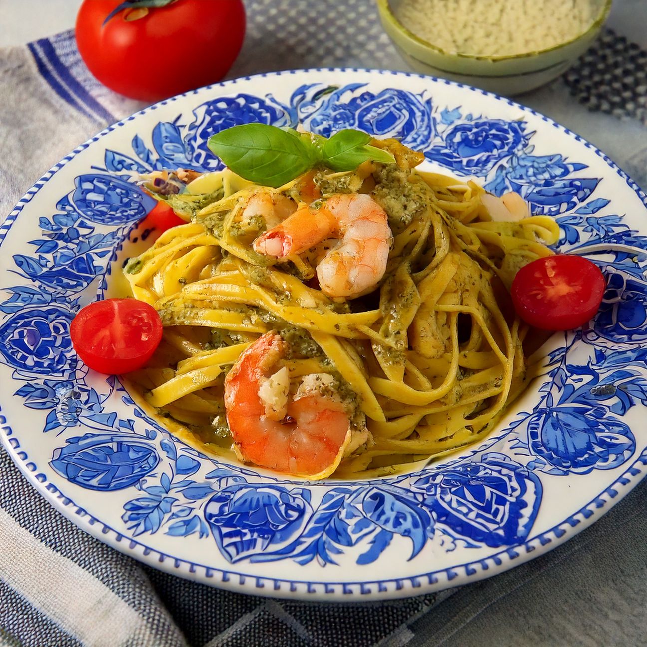 Pasta pesto e gamberi