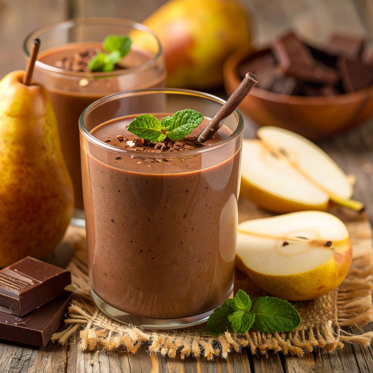 Smoothie pera e cioccolato fondente