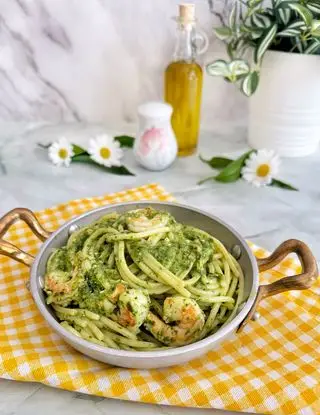 Ricetta Spaghetti con gamberi e pesto di aglio orsino di kettycucinooggi