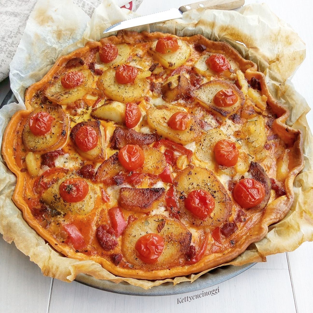 TORTA SALATA AL CHORIZO CON PATATE E PEPERONI
