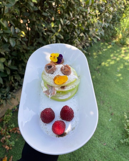 Lasagna di mela verde con acciughe e burrata