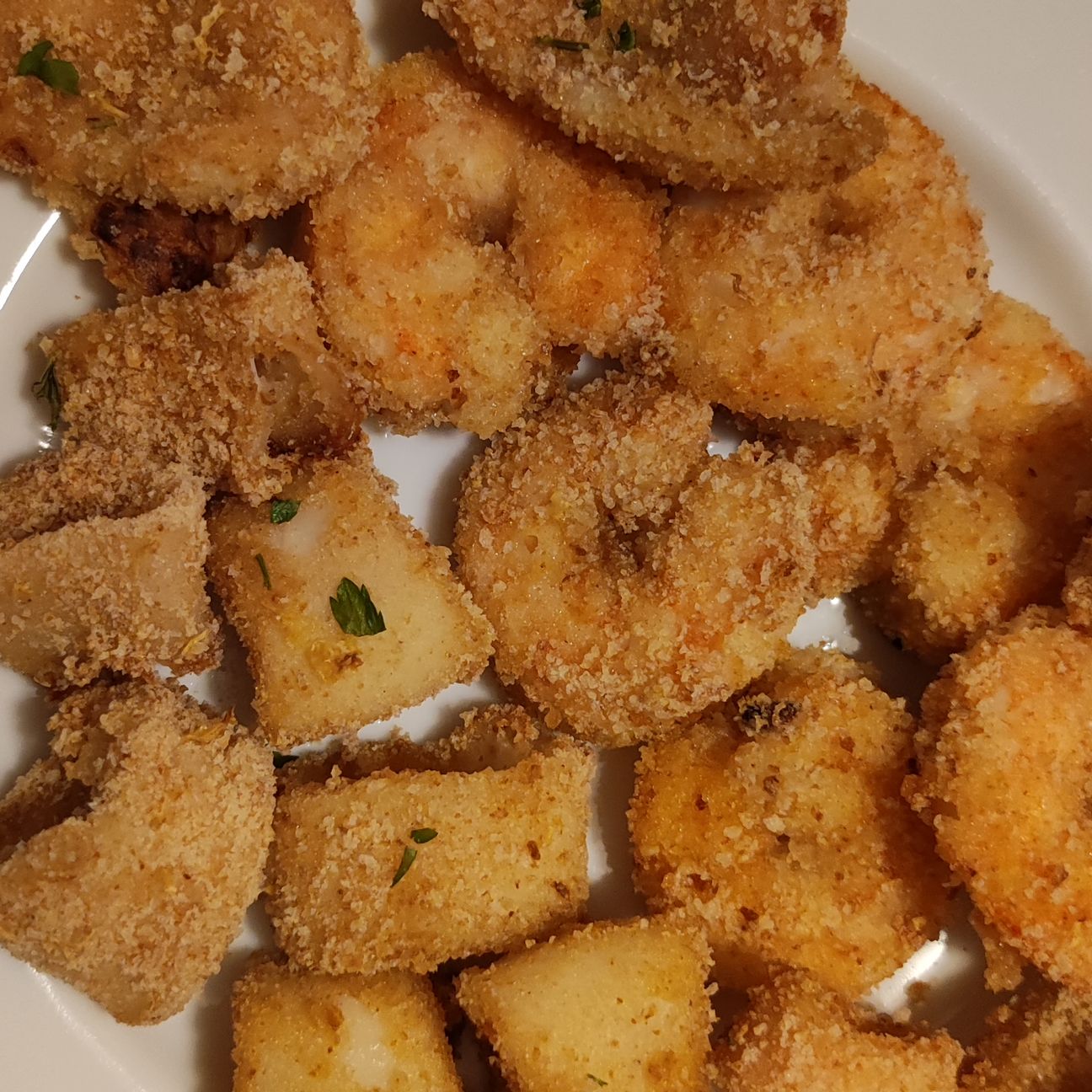 Calamari e mazzancolle gratinati