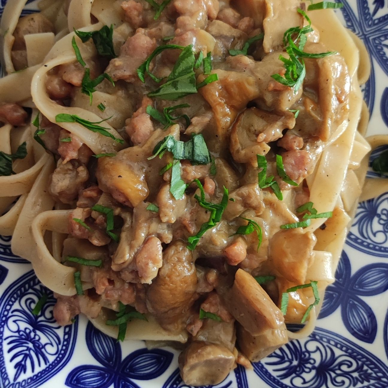 Tagliatelle al farro con porcini e salsiccia