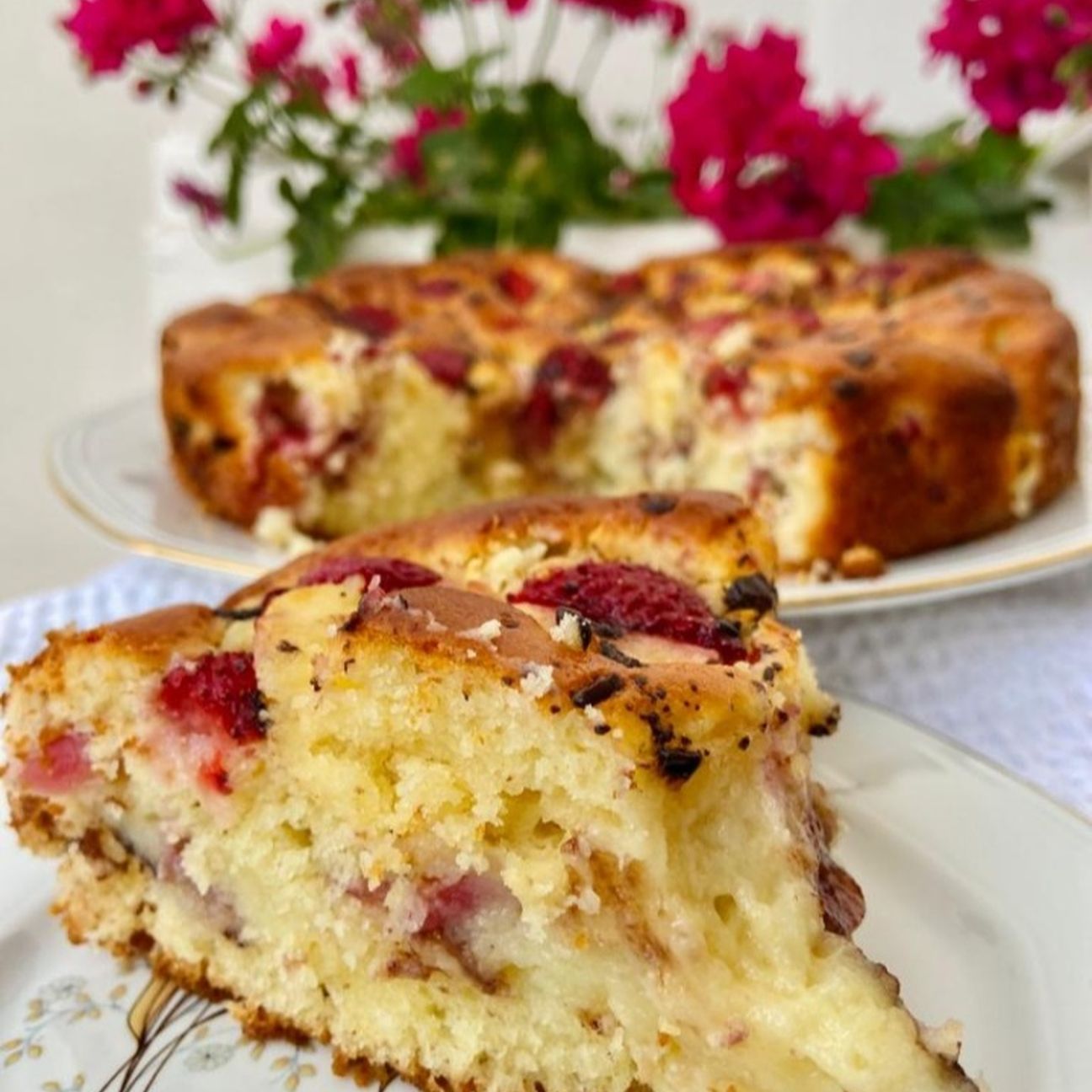Torta soffice con yogurt,ciliegie e fragole