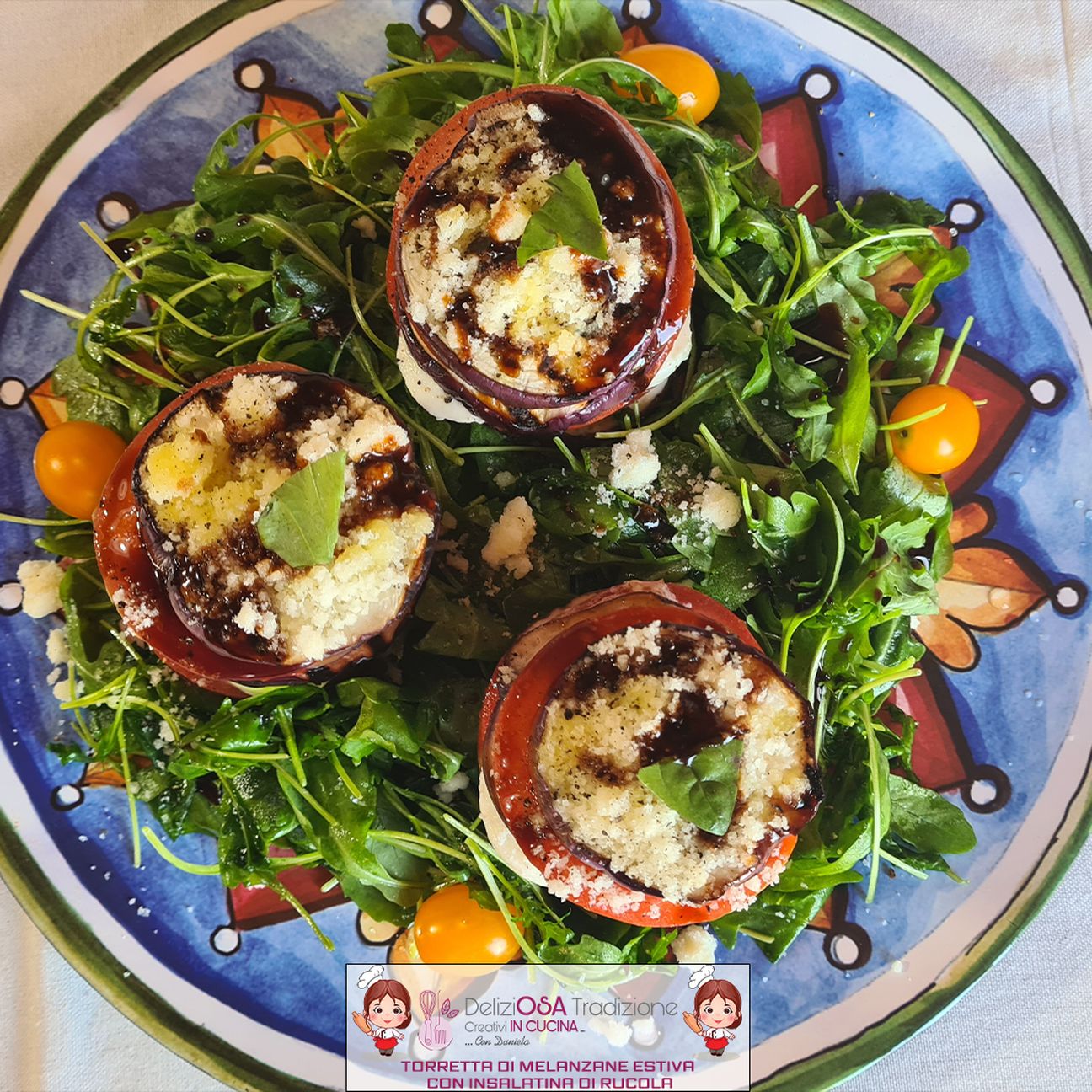 TORRETTA DI MELANZANE ESTIVE CON INSALATINA DI RUCOLA