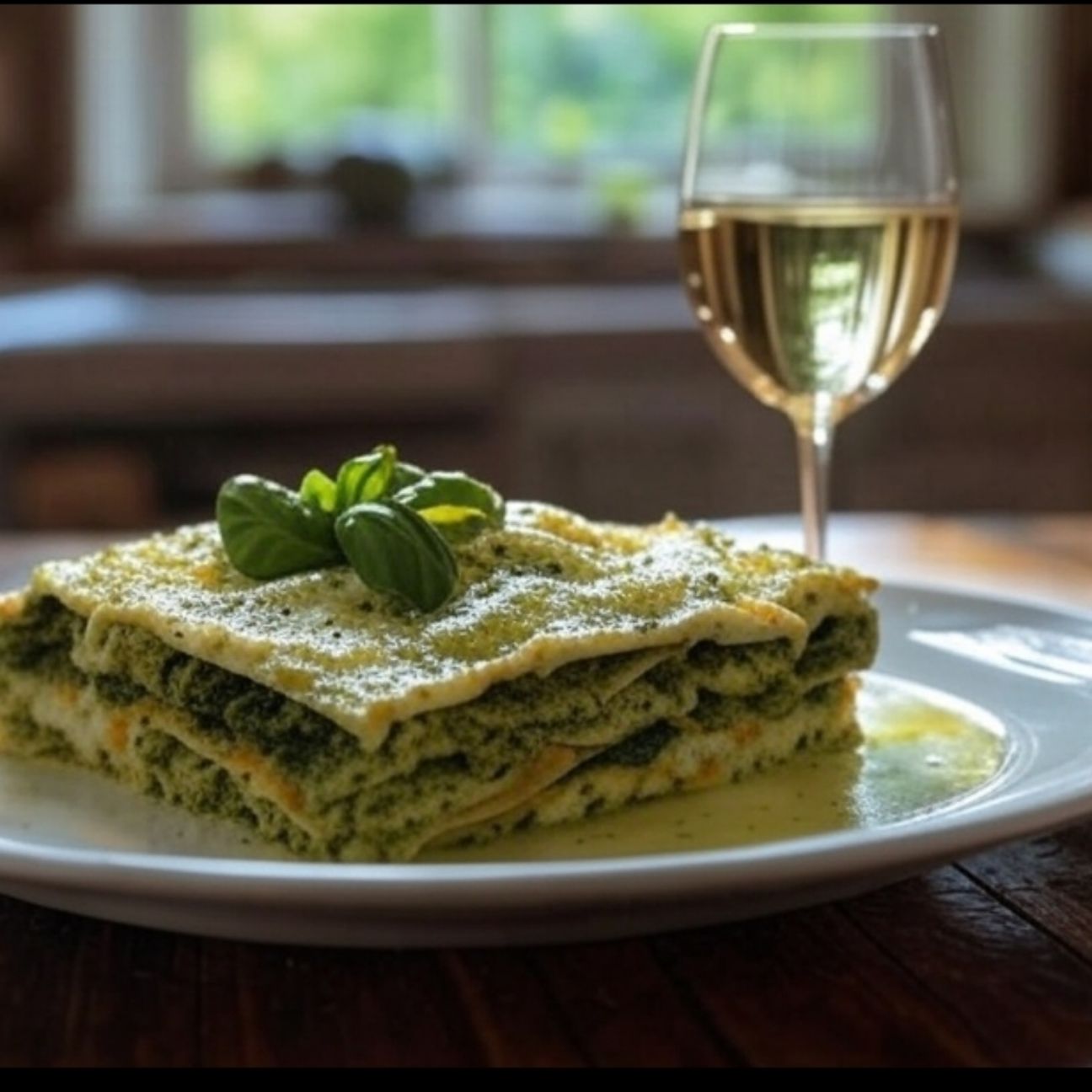 Lasagna ricotta e spinaci al profumo di pesto