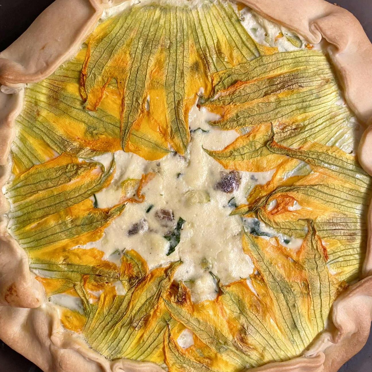 Torta Rustica Ricotta, Alici e Fiori di Zucca