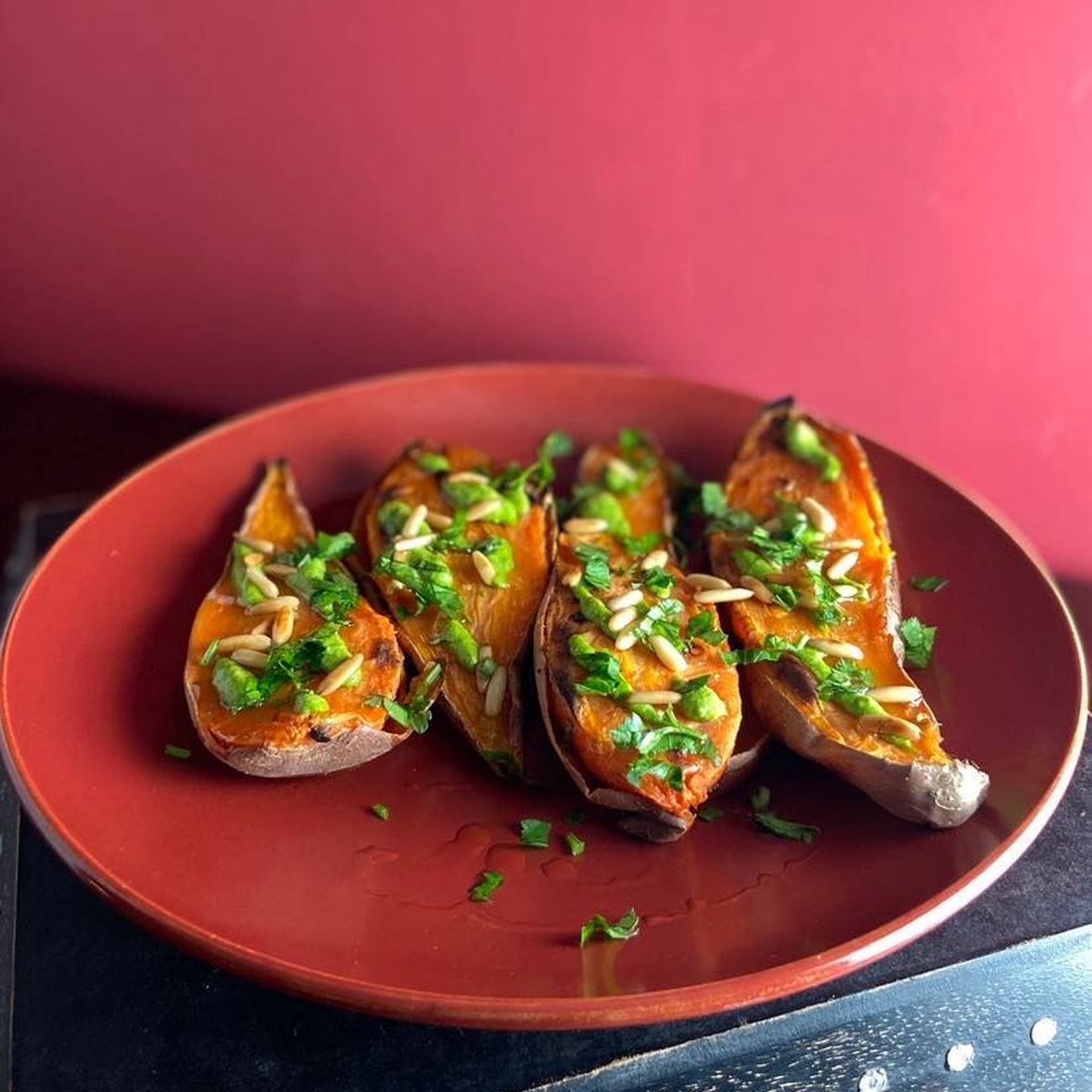 Patate Dolci Grigliate Con Crema Di Rucola.