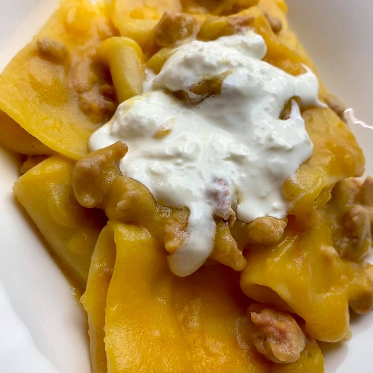 Paccheri crema di zucca, salsiccia e burrata