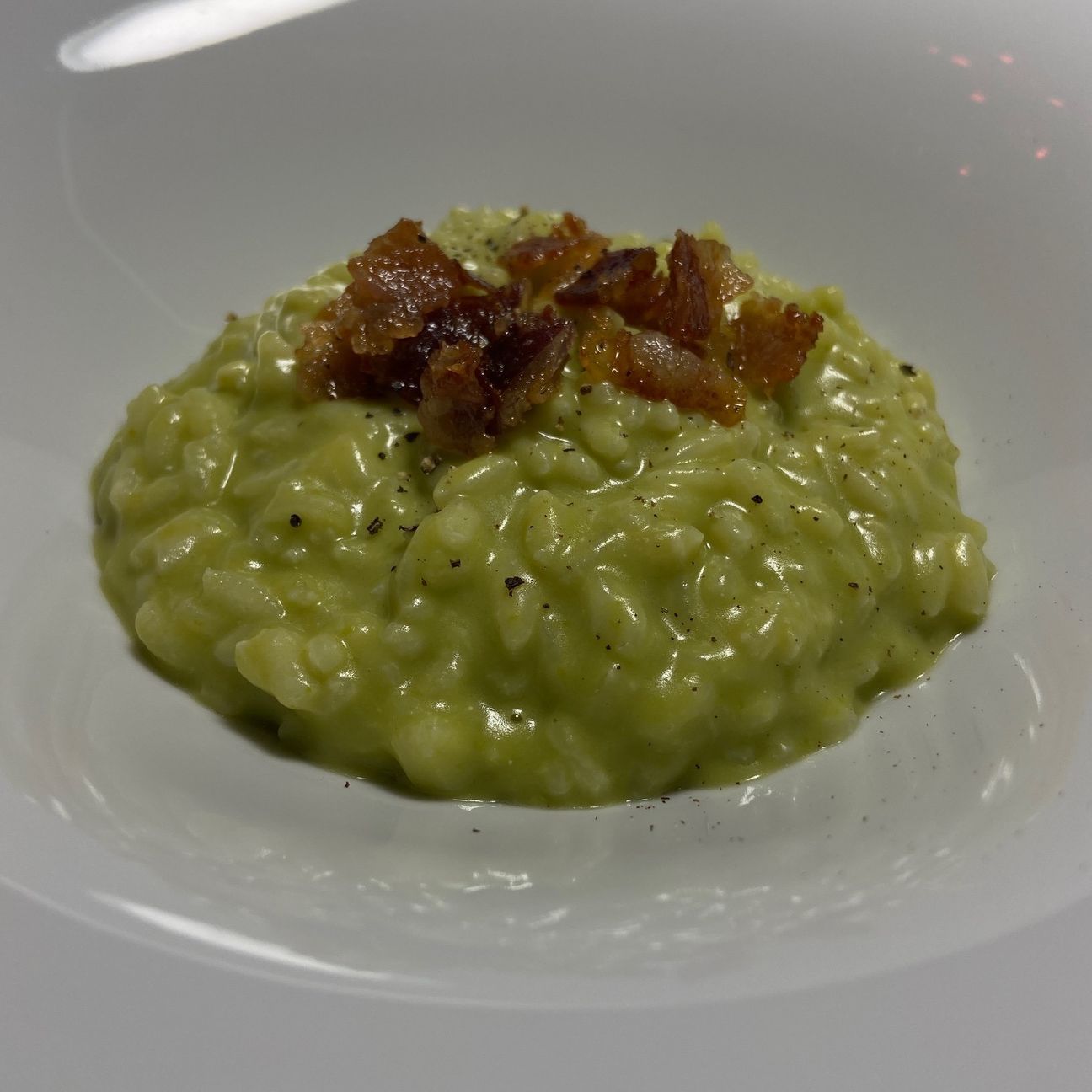 risotto crema di piselli e guanciale