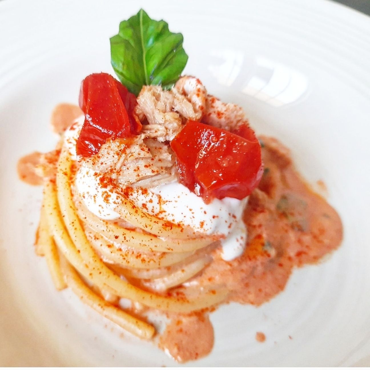 Spaghetti yogurt e paprika, tonno e basilico!❤💚