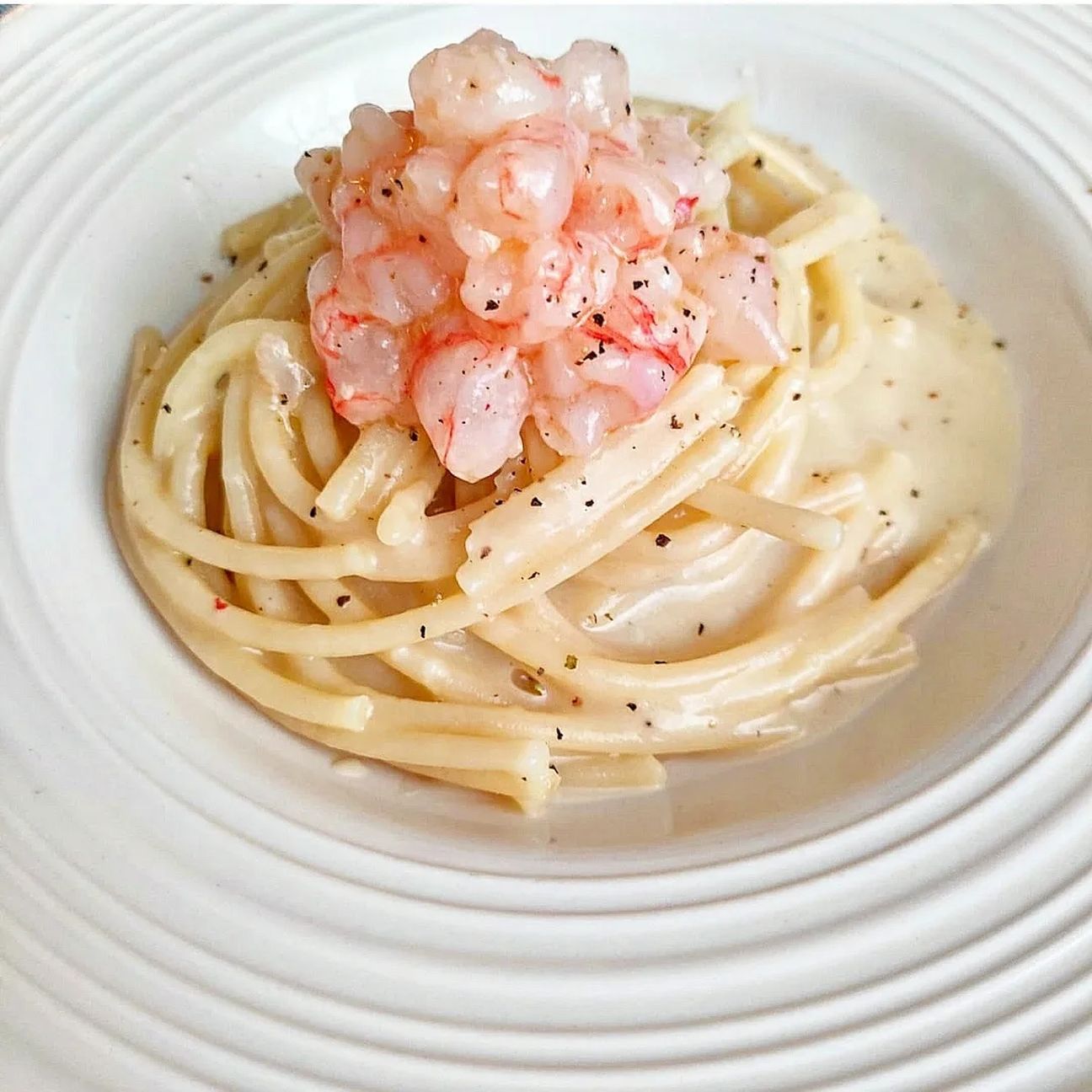 Cacio pepe e tartare di gambero!💖💖💖