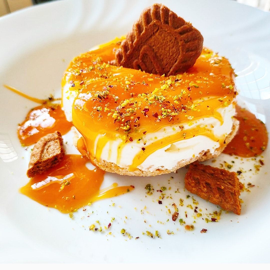 Cheesecake Lotus al caramello salato e polvere di pistacchio!🧡🧡🧡