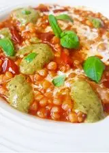 Ricetta Fregula in crema di pomodoro ciliegino, pesto di basilico e fondente di bufala!❤