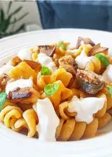 Ricetta Fusilli zafferano, melanzane, crema di parmigiano e basilico!💛💛💛