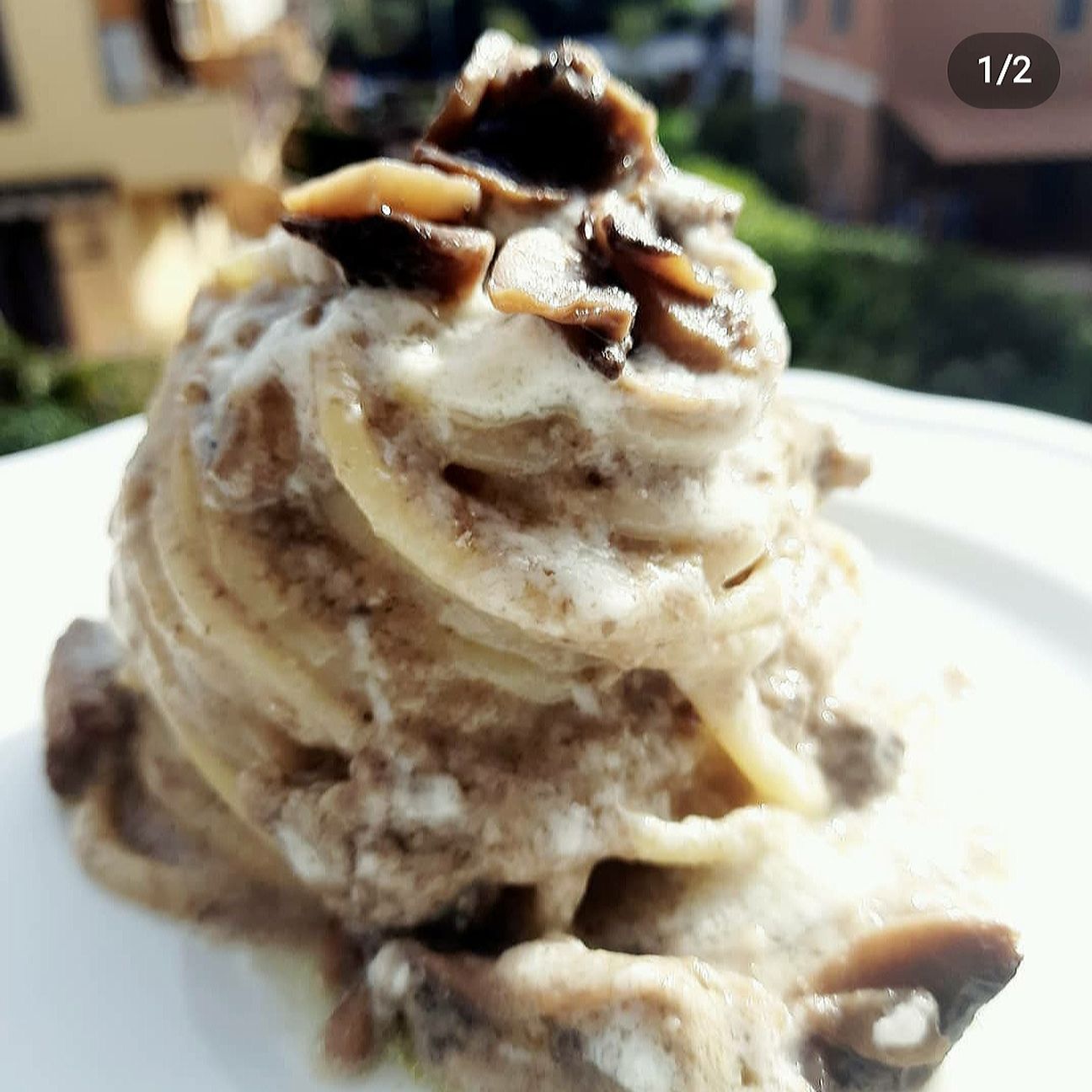 Spaghettoni in crema di champignon e fonduta di parmigiano!🔝🔝🔝