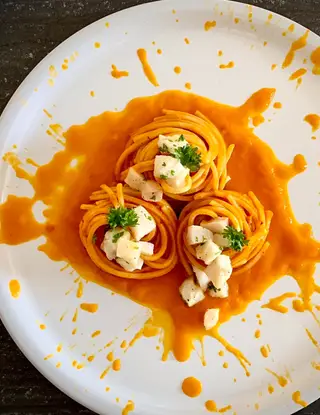 Ricetta Chitarra crema di peperone giallo, nduja, baccalà marinato di c77pamy