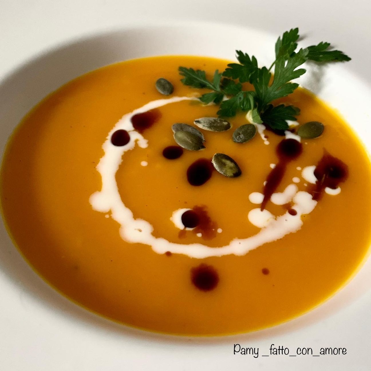 VELLUTATA DI ZUCCA CON SIDRO DI MELE E GOCCE DI ACETO BALSAMICO