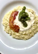 Ricetta Risotto agli Asparagi
 Con spuma di parmigiano e bacon Croccante